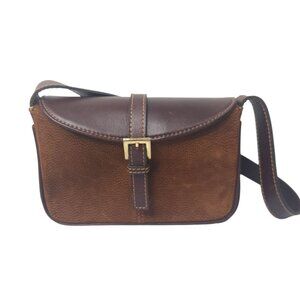 Arandu Argentina Handcrafted Leather Shoulder Bag Brown Brass Tone Hardware